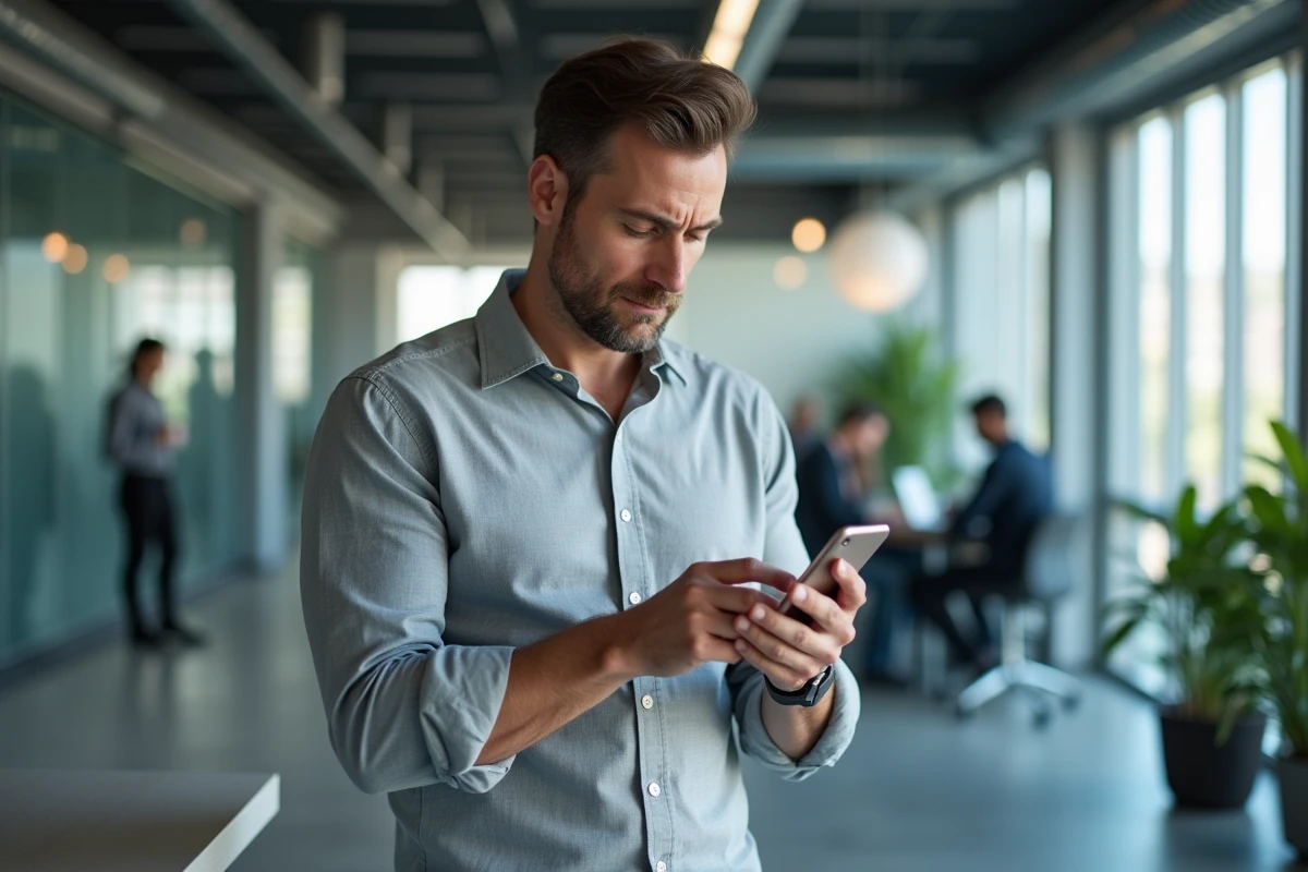 Homme vérifiant une authentification à deux facteurs sur smartphone pour protéger ses données personnelles