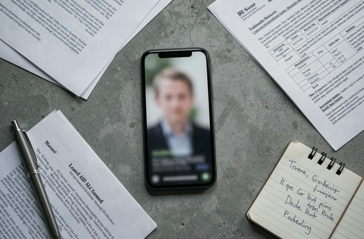 Vue aérienne d'un bureau avec smartphone affichant un contenu volé et documents juridiques illustrant les enjeux légaux du vol de données en ligne