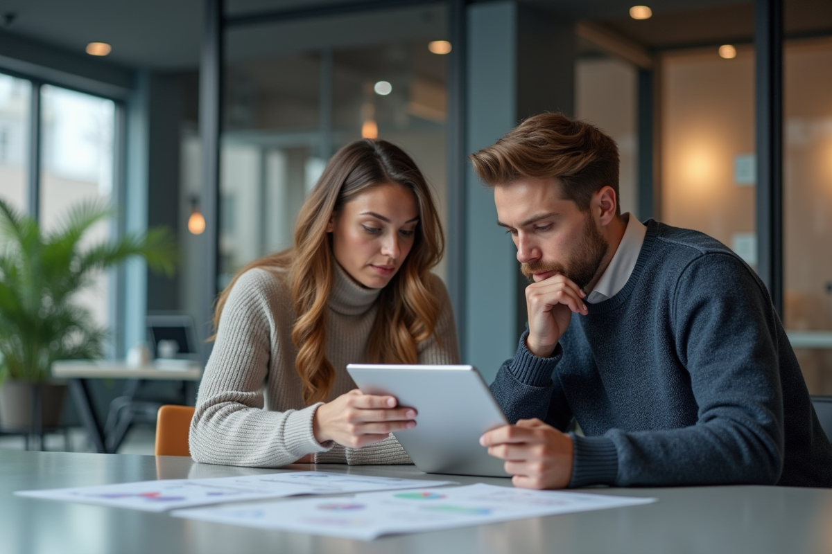 Jeune homme et femme discutant autour d