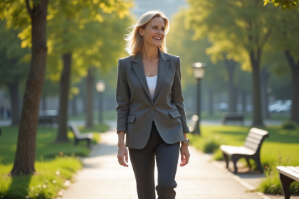 Femme confiante dans un parc urbain ensoleille