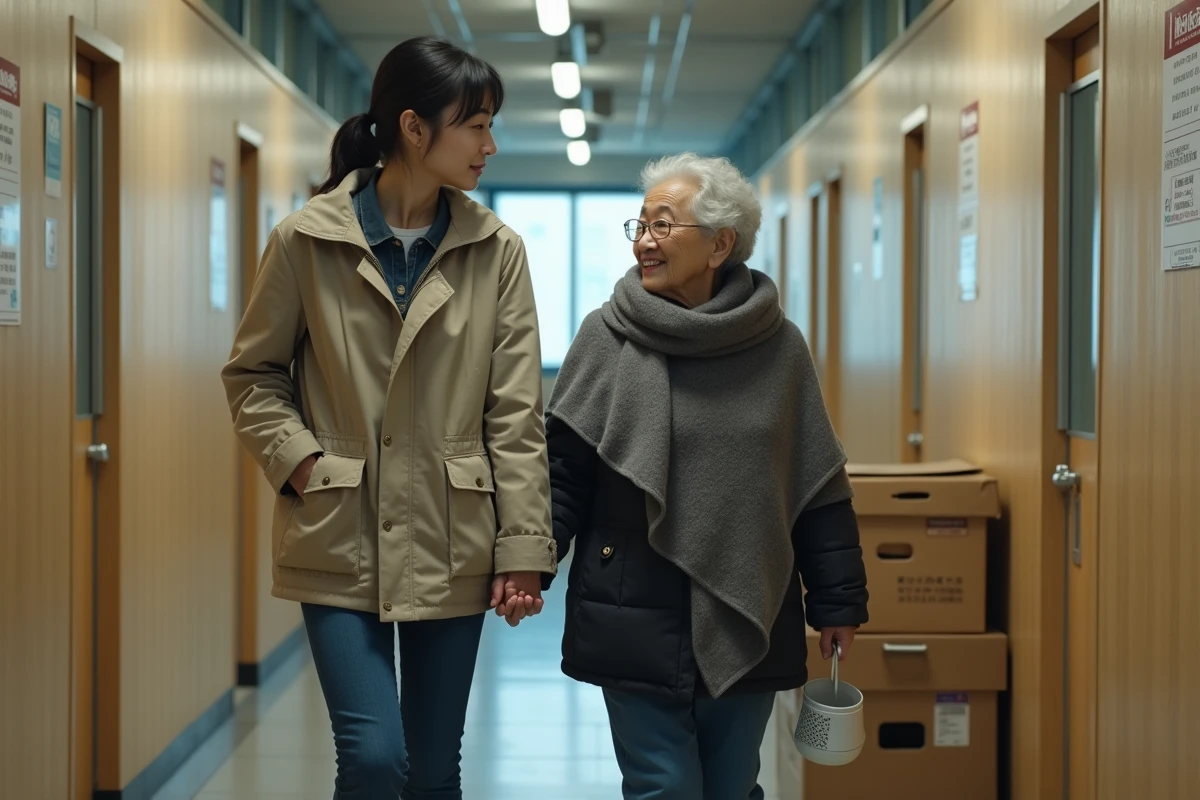 Jeune femme et personne âgée dans un refuge communautaire