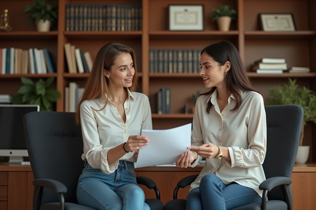 Jeune femme consultant une avocate dans un bureau