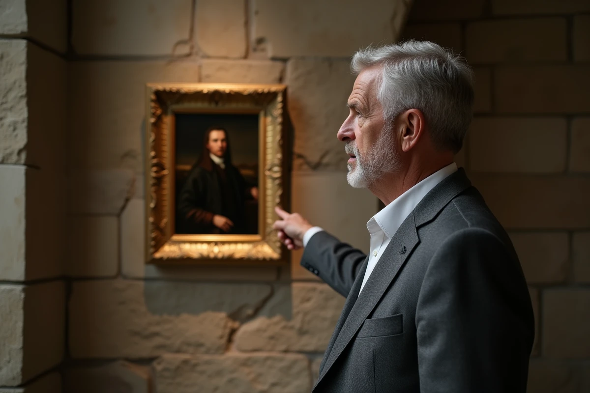 Historien d'art expliquant les dimensions réduites d'un tableau célèbre dans une salle de musée