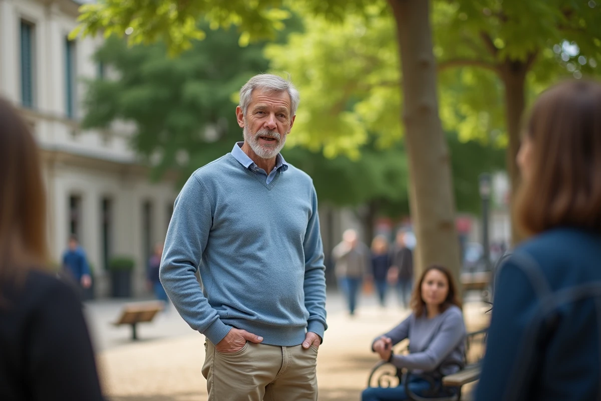 Homme parlant en extérieur dans un parc à Rennes