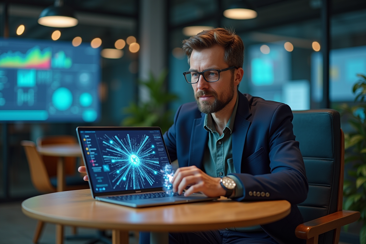 Ingénieur analyse un réseau neuronal sur un ordinateur portable