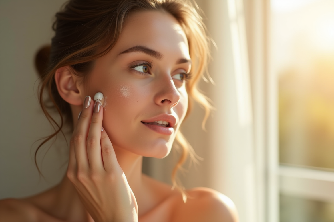 Jeune femme appliquant un serum visage lumineux