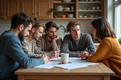 Groupe de jeunes adultes dans une cuisine conviviale