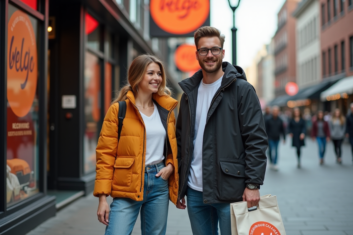 Jeune couple d entrepreneurs dans la rue urbaine