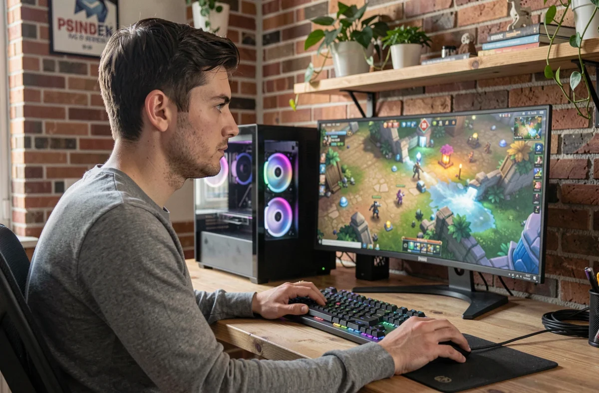 Joueur adulte concentré devant son PC gaming illustrant la durée de jeu de Split Fiction