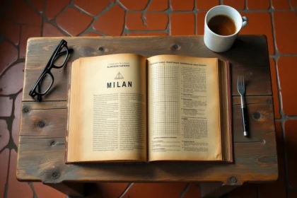 Mots fléchés italiens vintage avec ville italienne complétée au crayon sur une table en bois rustique
