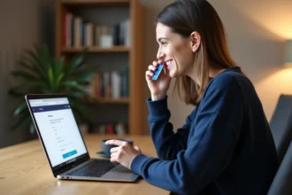 Femme effectuant un paiement sécurisé en ligne sur un ordinateur portable lors du Cyber Monday 2026