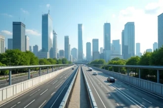 Skyline d'une grande métropole d'un pays développé avec gratte-ciels modernes et infrastructures urbaines avancées