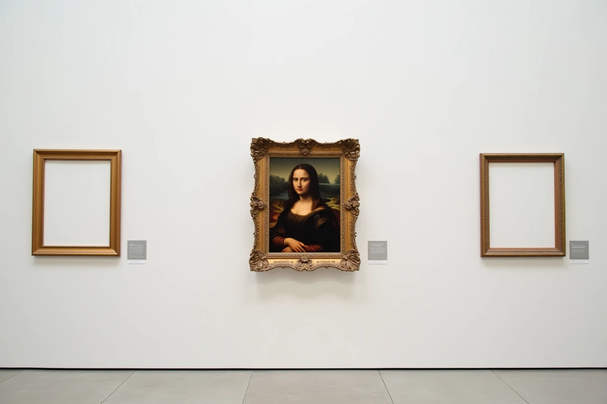 Tableau Renaissance de petite taille exposé seul sur un mur de galerie moderne illustrant ses dimensions réelles