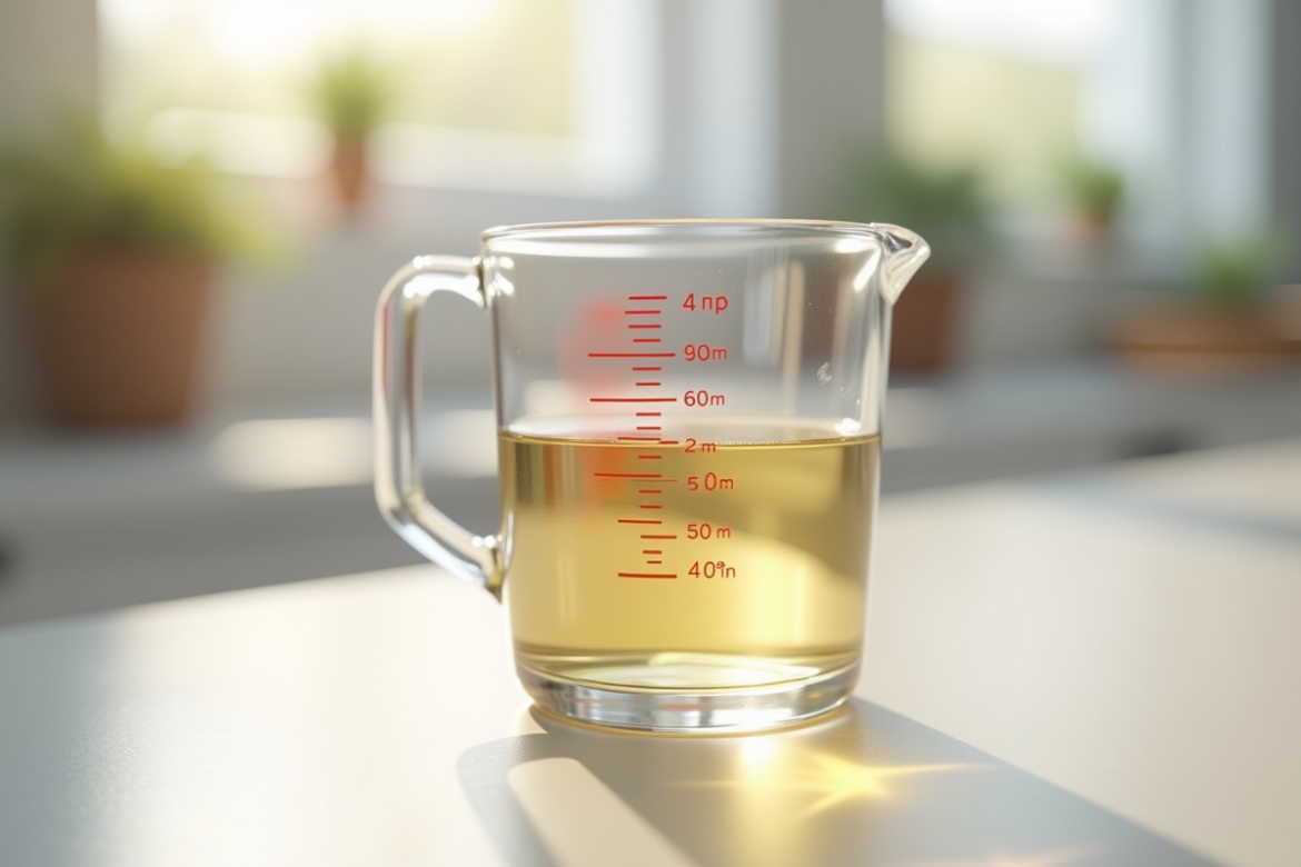 Verre mesureur en cuisine avec liquide à 50 ml